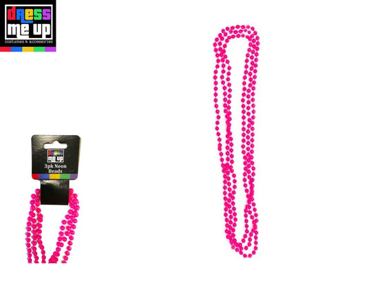 Neon Pink 90'S Beads Necklace 3Pck