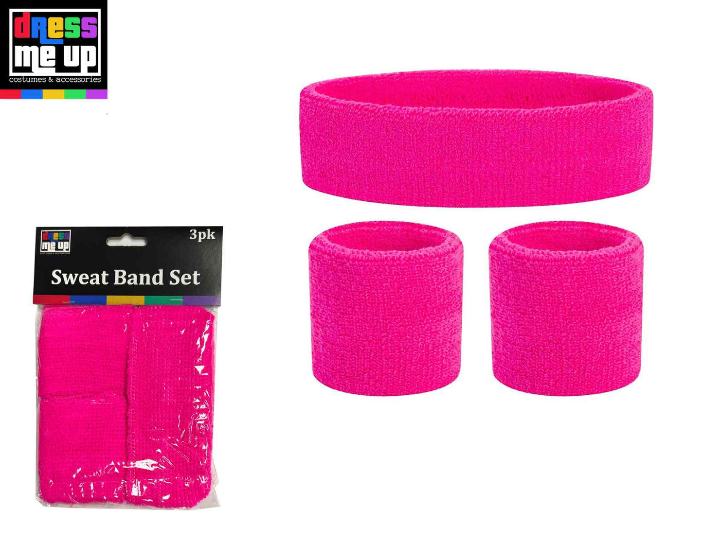 Neon Pink Sweatband 3Pk Set