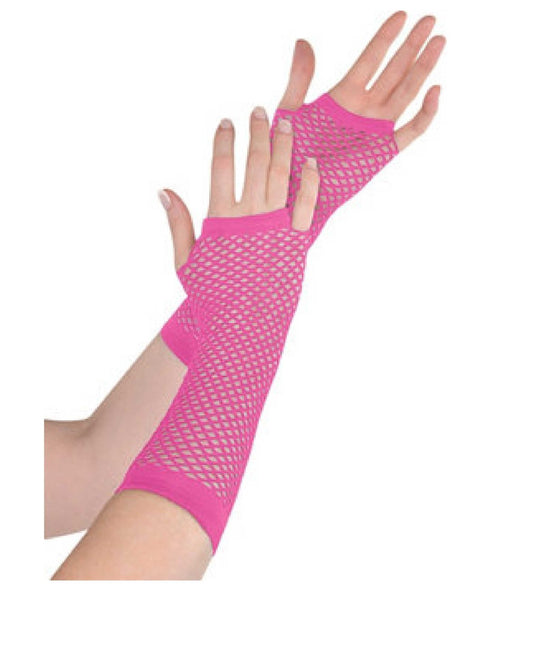 Pink Fishnet Gloves 28Cm