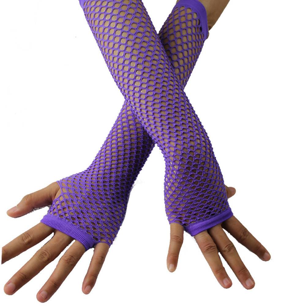 Purple Fishnet Gloves 28Cm