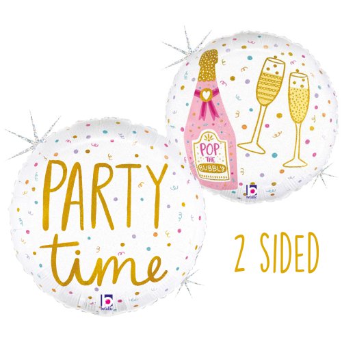 Helium INFLATED Party Time Champagne Holographic Round