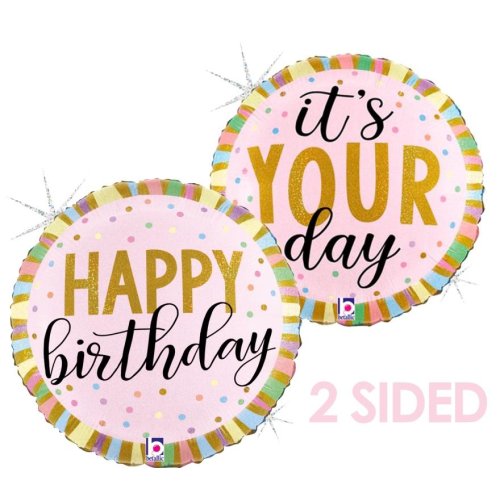 Helium INFLATED Pastel Birthday Stripes Holographic Round