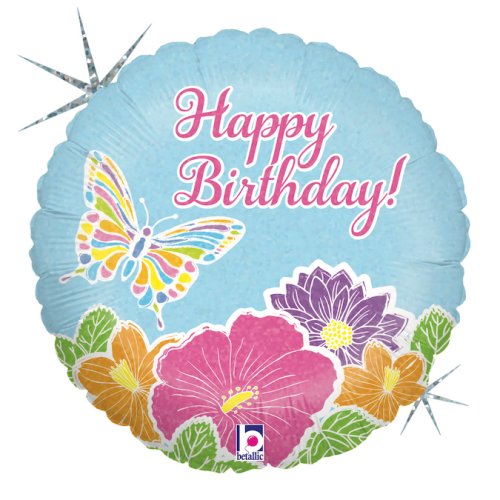 Helium INFLATED Pastel Butterfly Birthday Round