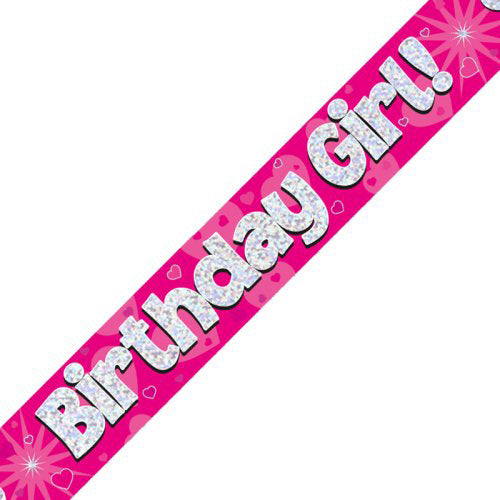 Pink Holographic Birthday Girl Banner