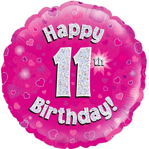 Pink Holographic Happy #11 Birthday - Round