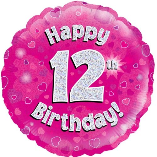 Pink Holographic Happy #12 Birthday - Round