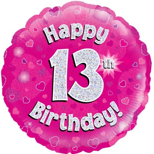 Pink Holographic Happy #13 Birthday - Round