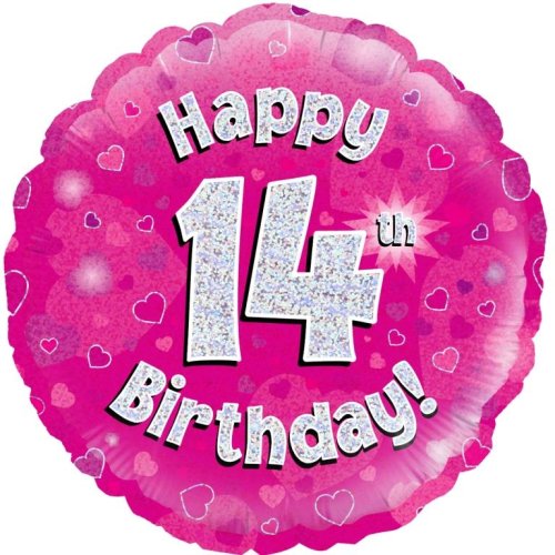 Pink Holographic Happy #14 Birthday - Round