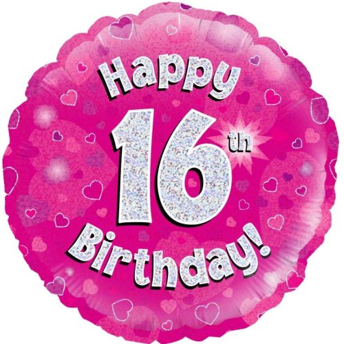 Pink Holographic Happy #16 Birthday - Round