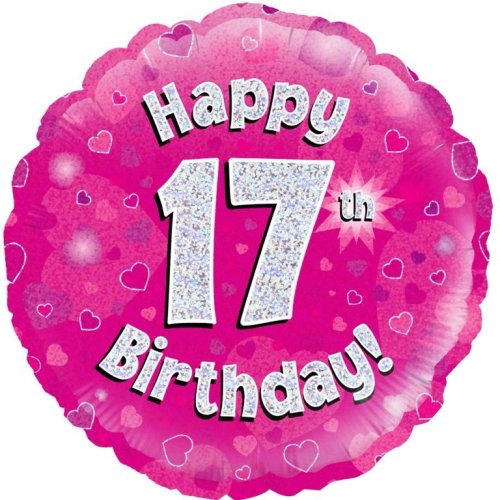 Pink Holographic Happy #17 Birthday - Round