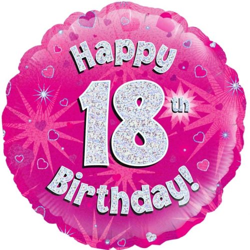 Pink Holographic Happy #18 Birthday - Round