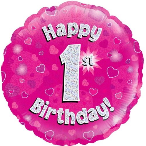 Pink Holographic Happy #1 Birthday - Round