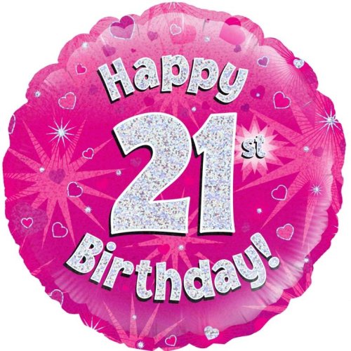 Pink Holographic Happy #21 Birthday - Round