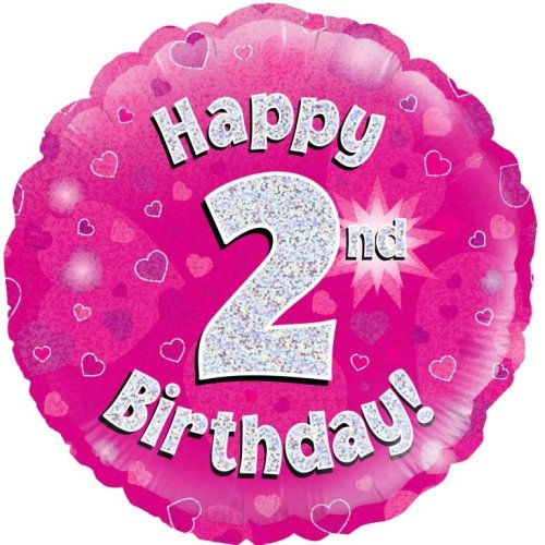 Pink Holographic Happy #2 Birthday - Round
