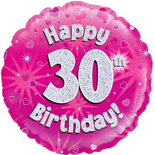 Pink Holographic Happy #30 Birthday - Round