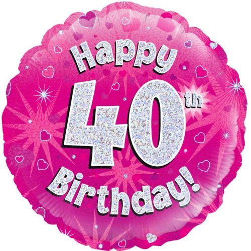 Pink Holographic Happy #40 Birthday - Round