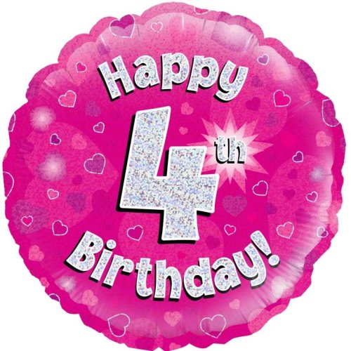 Pink Holographic Happy #4 Birthday - Round