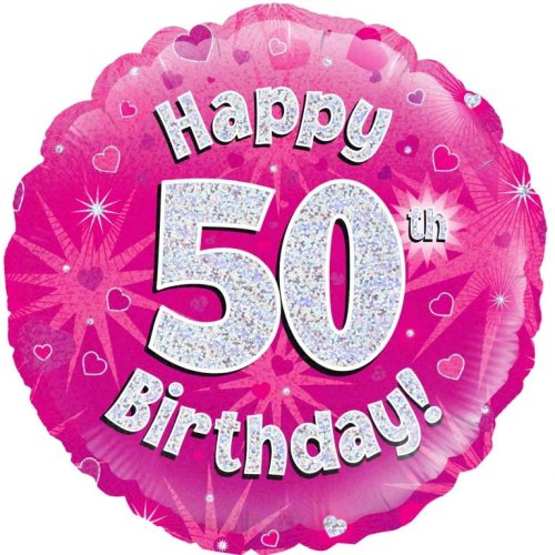 Pink Holographic Happy #50 Birthday - Round