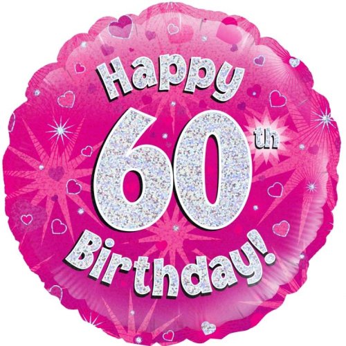 Pink Holographic Happy #60 Birthday - Round