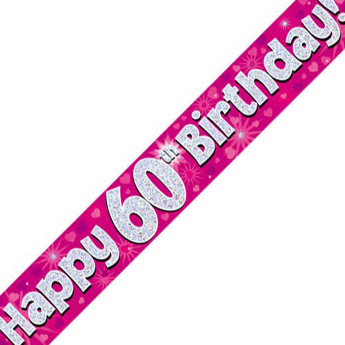 Pink Holographic Happy #60 Birthday Banner