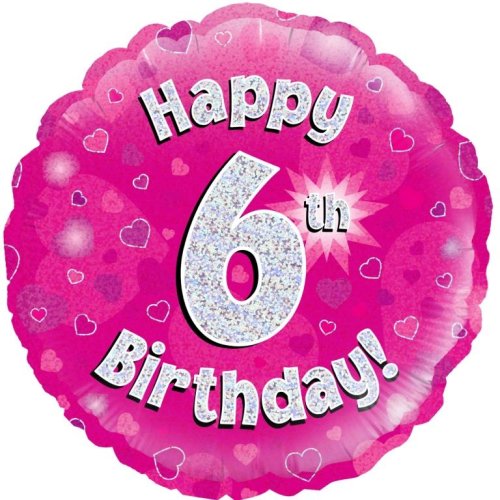 Pink Holographic Happy #6 Birthday - Round