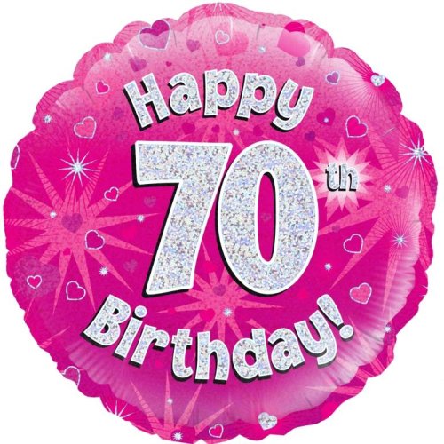 Pink Holographic Happy #70 Birthday - Round