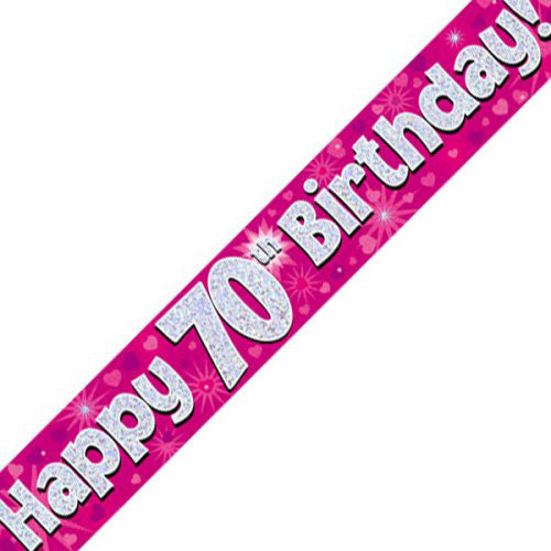 Pink Holographic Happy #70 Birthday Banner