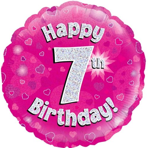 Pink Holographic Happy #7 Birthday - Round