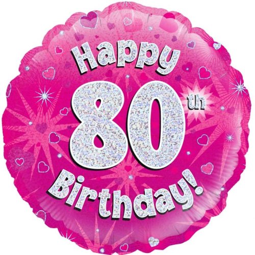 Pink Holographic Happy #80 Birthday - Round