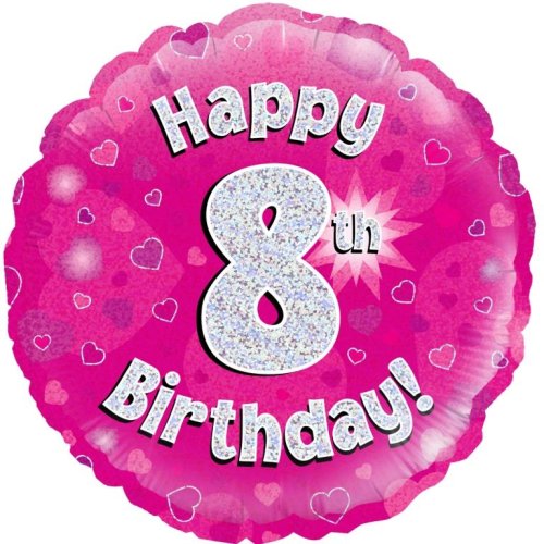 Pink Holographic Happy #8 Birthday - Round