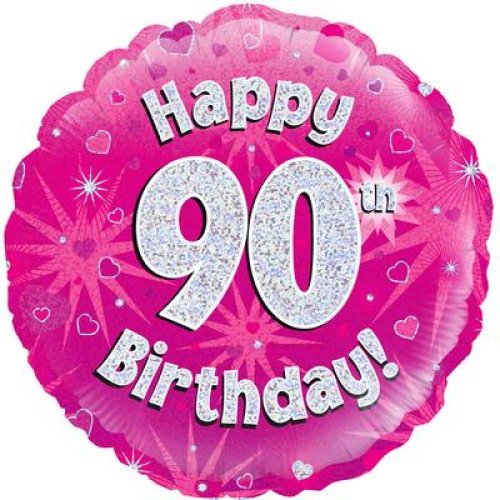 Pink Holographic Happy #90 Birthday - Round