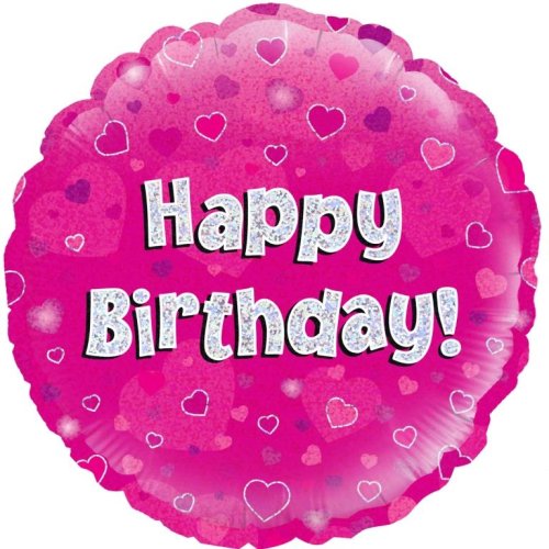 Pink Holographic Happy Birthday - Round