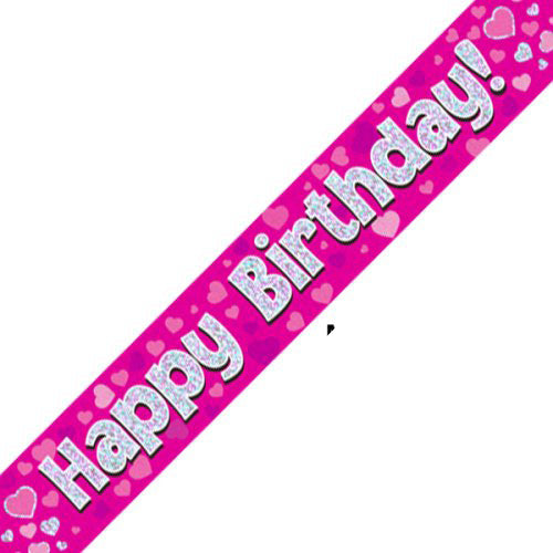 Pink Holographic Happy Birthday Banner