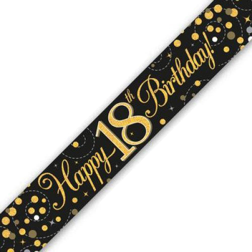 Sparkling Fizz Black & Gold #18 Birthday Banner