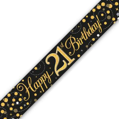 Sparkling Fizz Black & Gold #21 Birthday Banner