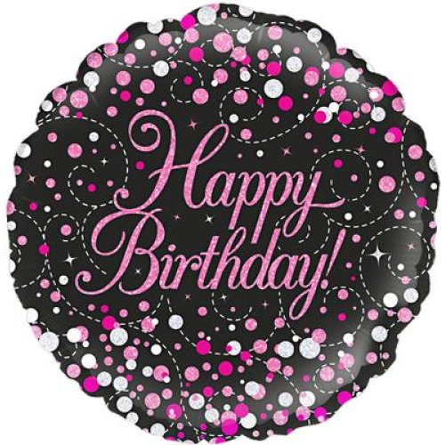 Sparkling Fizz Black & Pink Happy Birthday Round