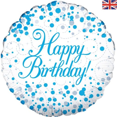 Sparkling Fizz Blue Happy Birthday 18inch