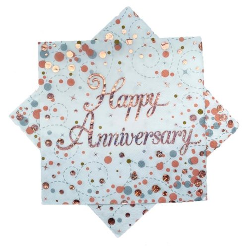 Sparkling Fizz Rose Gold Happy Anniversary Napkin / Serviettes