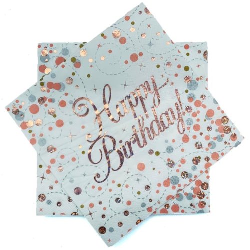 Sparkling Fizz Rose Gold Happy Birthday Napkin / Serviettes