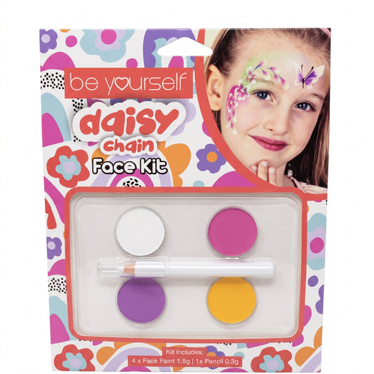 Daisy Chain face paint kit with face paints and applicator in blister pack