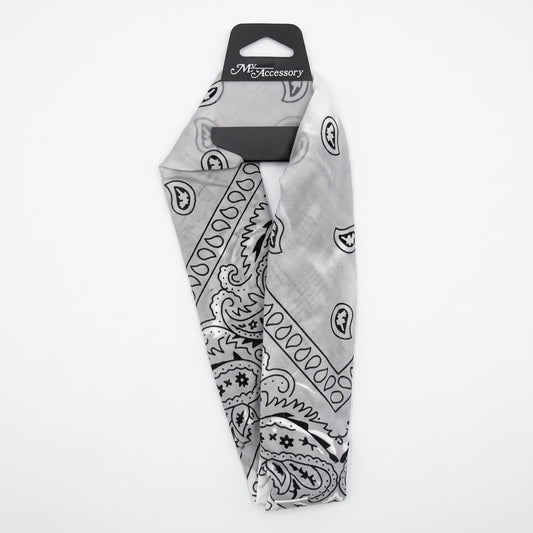 White paisley bandana headband on a hang-sell card